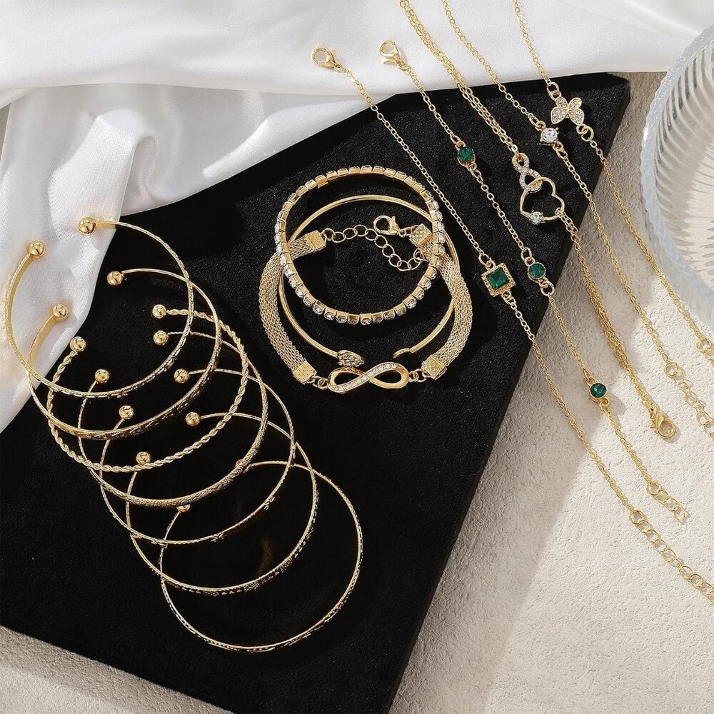 Gold Plated Jewelry Set for Women,14k Gold Plated Multi Layer Necklaces Stackabl - Picture 7 of 9